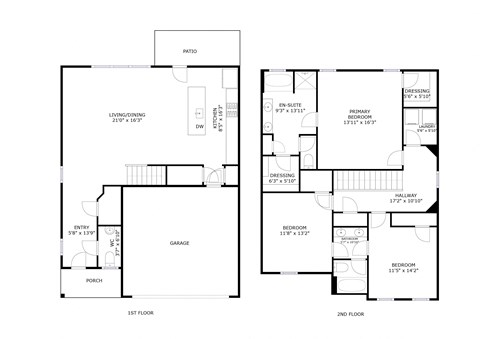 Floor plan for 3 beds, 2.5 baths, 1830 sqft